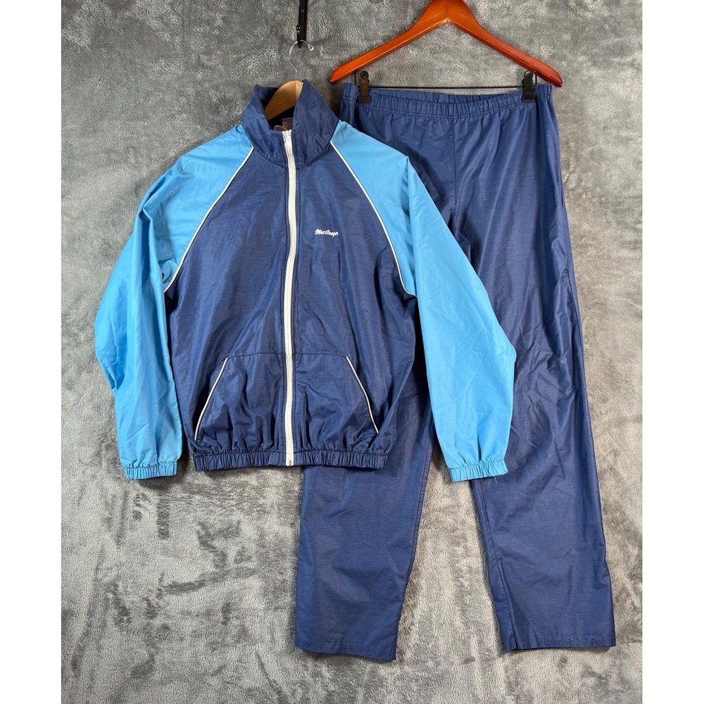 Vintage MacGregor Track Suit Large Blue Colorblock Athleisure Jacket Pants USA